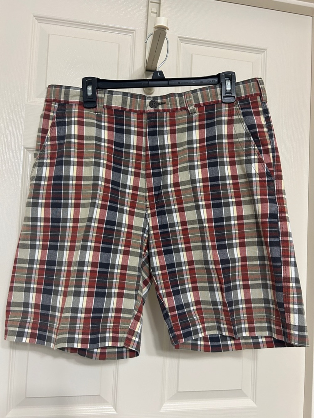 Savane Mens Plaid Cotton Shorts in Red Navy Tan Pockets Preppy Y2K Waist 34